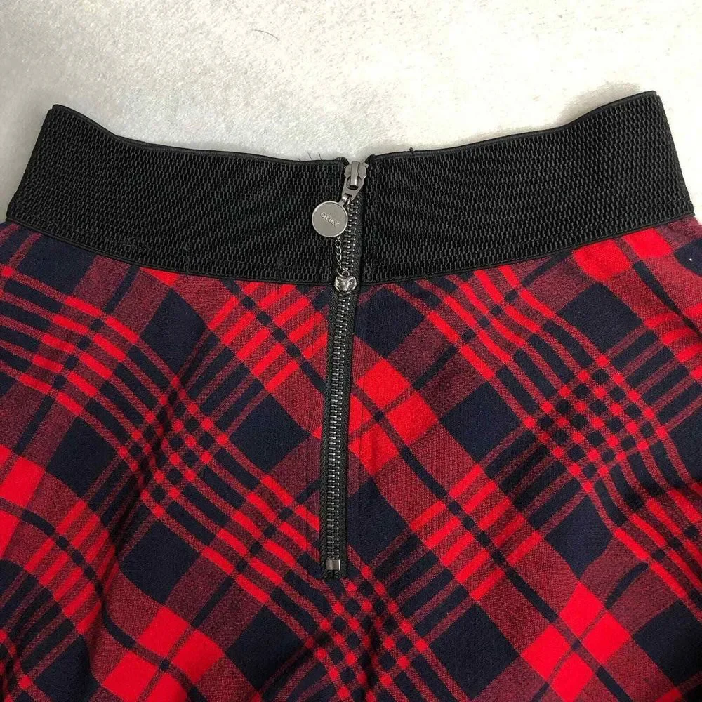 Only True Streetwear Retro Circle Midi Skirt Womens Size‎ 26 Red/Navy Plaid